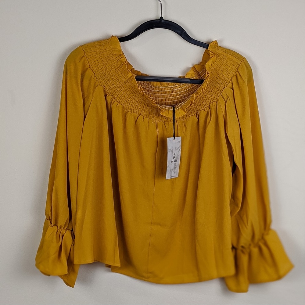 L Boho Off-the-Shoulder Top in Trendy Mustard - Picture 1 of 5
